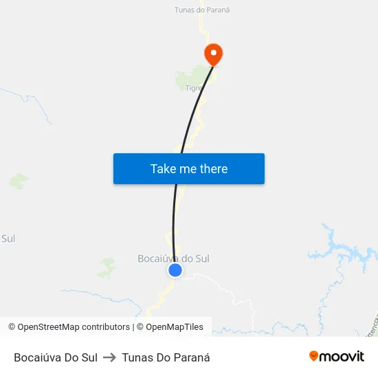 Bocaiúva Do Sul to Tunas Do Paraná map