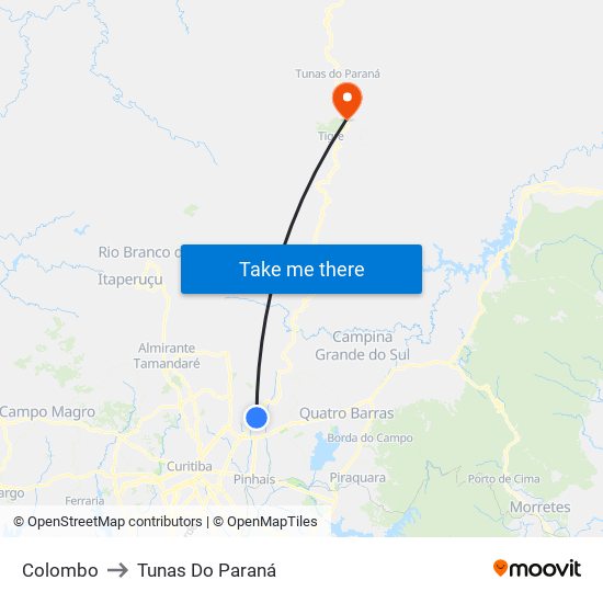 Colombo to Tunas Do Paraná map