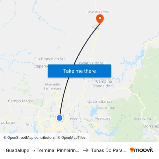 Guadalupe → Terminal Pinheirinho to Tunas Do Paraná map