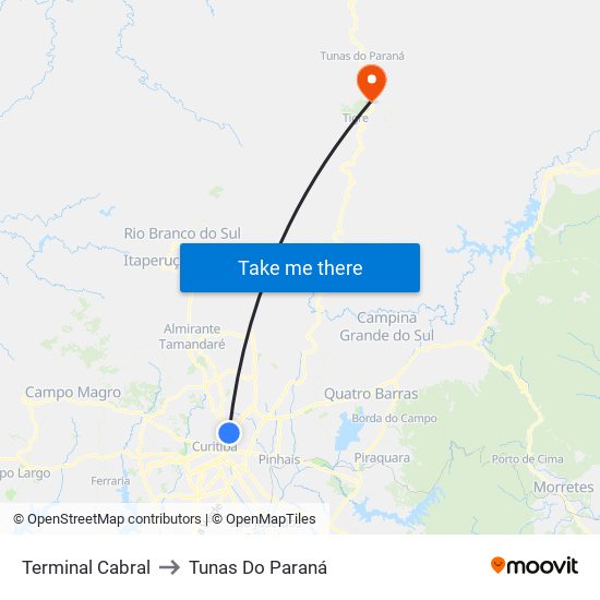 Terminal Cabral to Tunas Do Paraná map