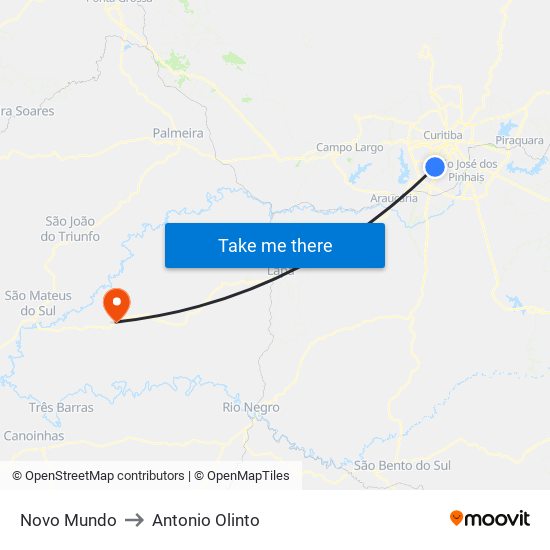 Novo Mundo to Antonio Olinto map