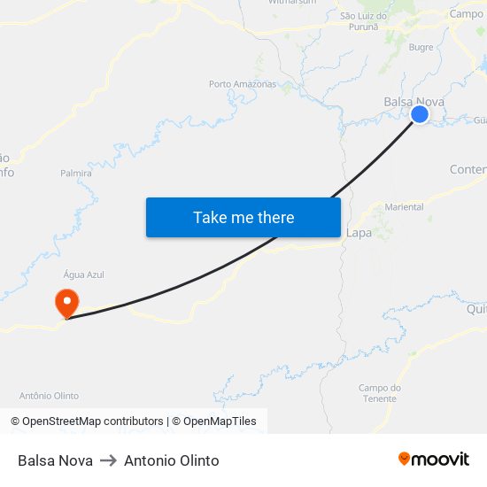 Balsa Nova to Antonio Olinto map