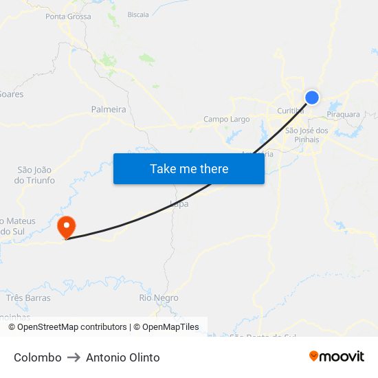 Colombo to Antonio Olinto map