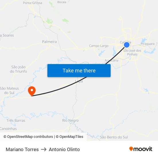 Mariano Torres to Antonio Olinto map