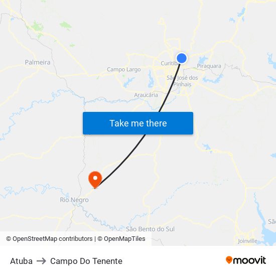 Atuba to Campo Do Tenente map