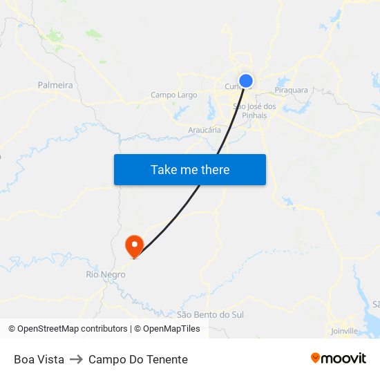 Boa Vista to Campo Do Tenente map