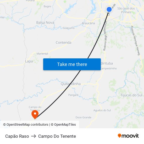 Capão Raso to Campo Do Tenente map