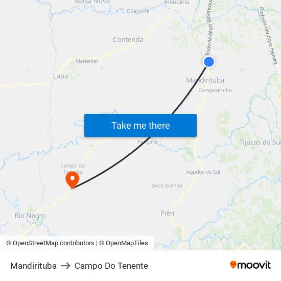 Mandirituba to Campo Do Tenente map