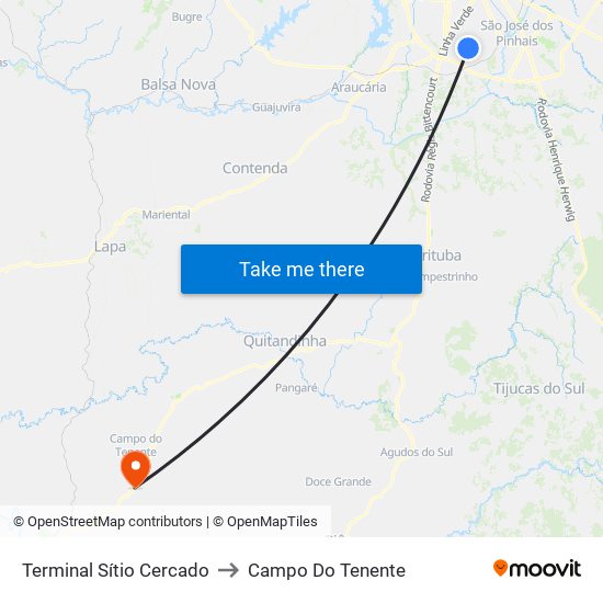 Terminal Sítio Cercado to Campo Do Tenente map