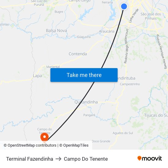 Terminal Fazendinha to Campo Do Tenente map