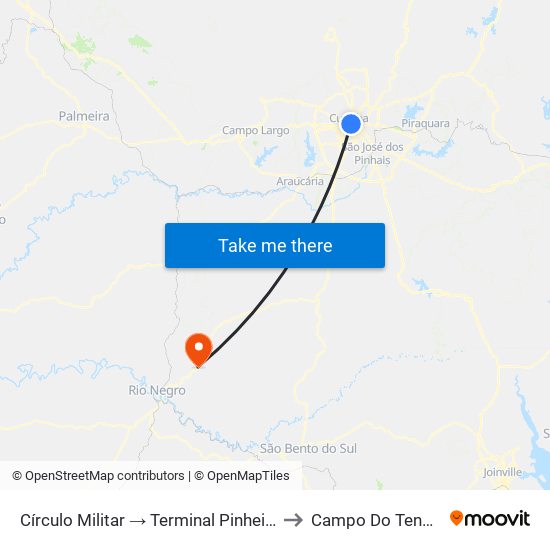 Círculo Militar → Terminal Pinheirinho to Campo Do Tenente map