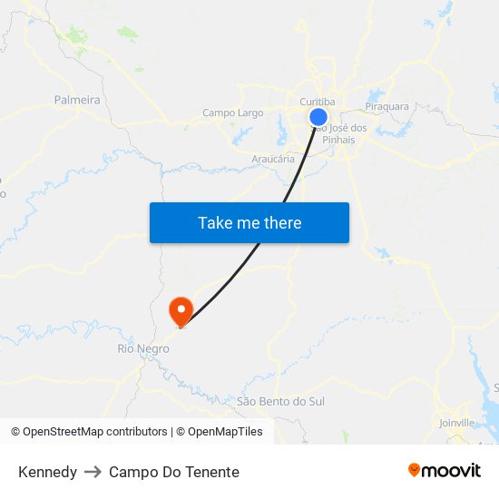 Kennedy to Campo Do Tenente map