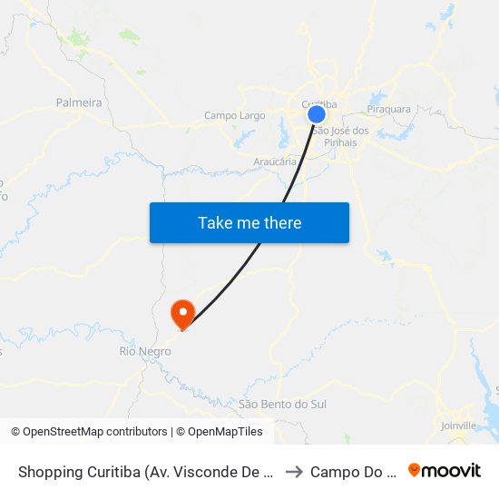 Shopping Curitiba (Av. Visconde De Guarapuava, 3850) to Campo Do Tenente map