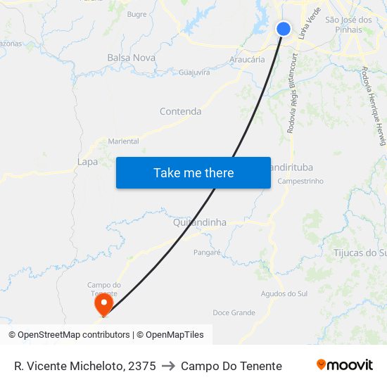 R. Vicente Micheloto, 2375 to Campo Do Tenente map