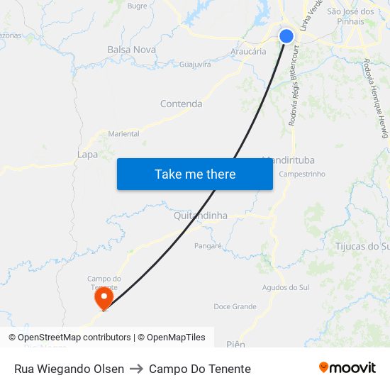 Rua Wiegando Olsen to Campo Do Tenente map