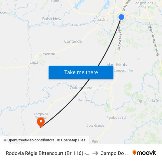 Rodovia Régis Bittencourt (Br 116) - Viaduto Pompéia to Campo Do Tenente map