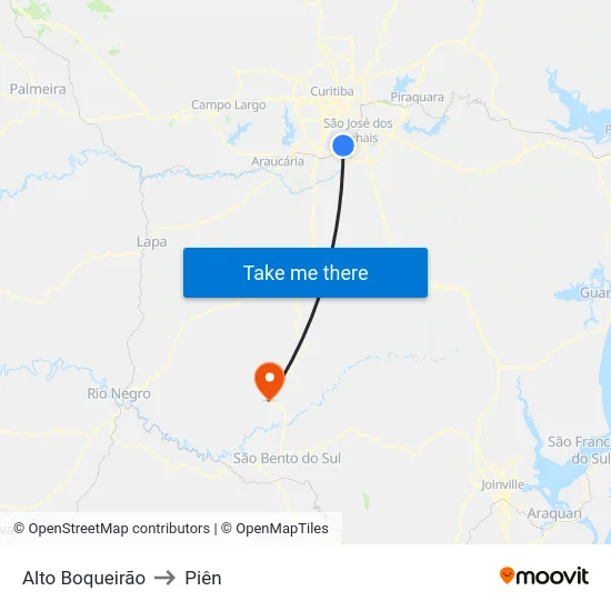 Alto Boqueirão to Piên map