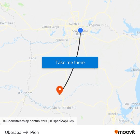 Uberaba to Piên map