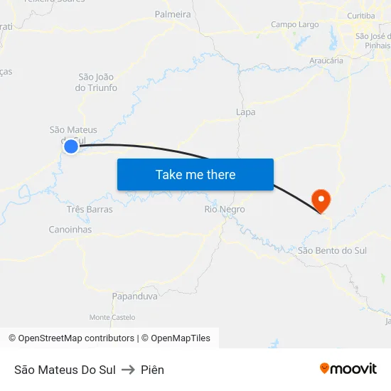 São Mateus Do Sul to Piên map
