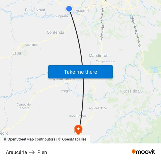 Araucária to Piên map