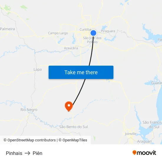 Pinhais to Piên map