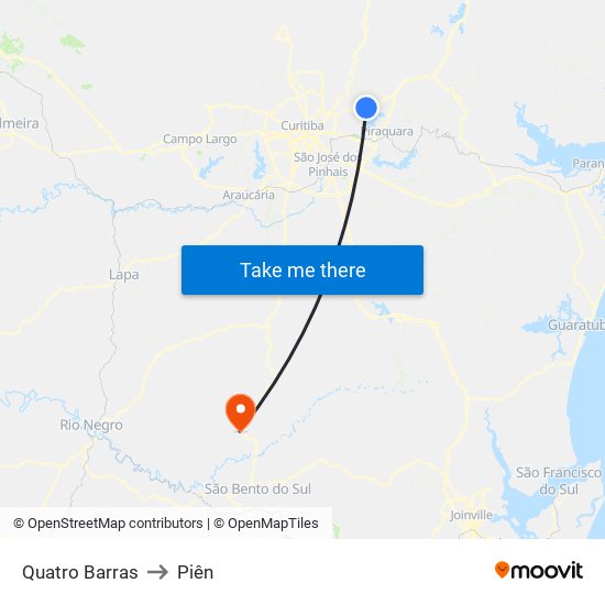 Quatro Barras to Piên map
