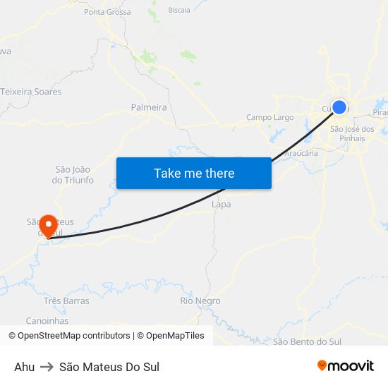 Ahu to São Mateus Do Sul map