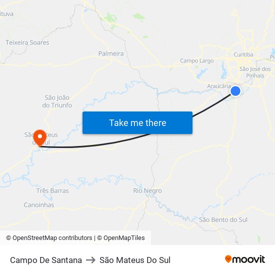 Campo De Santana to São Mateus Do Sul map