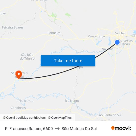 R. Francisco Raitani, 6600 to São Mateus Do Sul map