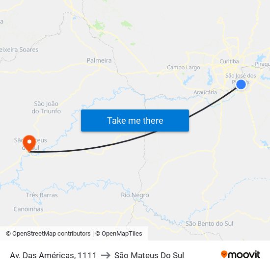 Av. Das Américas, 1111 to São Mateus Do Sul map