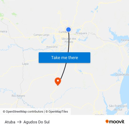 Atuba to Agudos Do Sul map