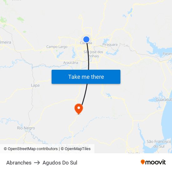 Abranches to Agudos Do Sul map