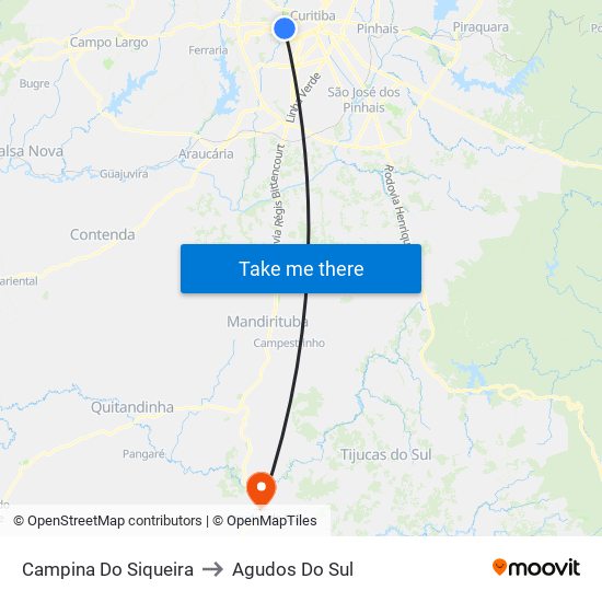 Campina Do Siqueira to Agudos Do Sul map