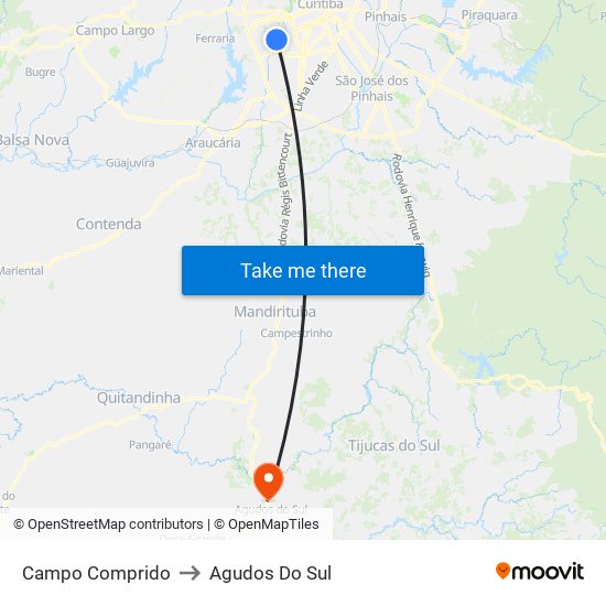 Campo Comprido to Agudos Do Sul map