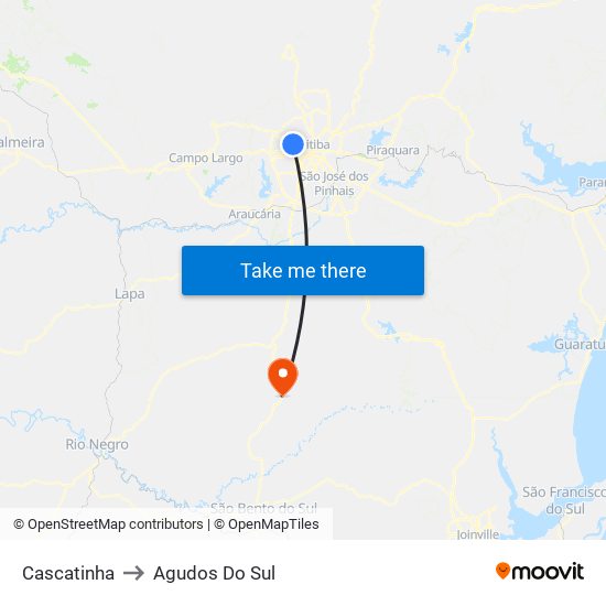 Cascatinha to Agudos Do Sul map