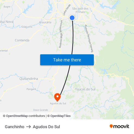 Ganchinho to Agudos Do Sul map