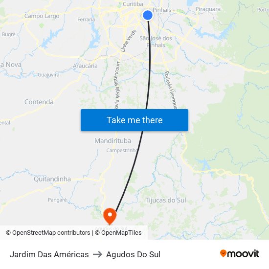 Jardim Das Américas to Agudos Do Sul map
