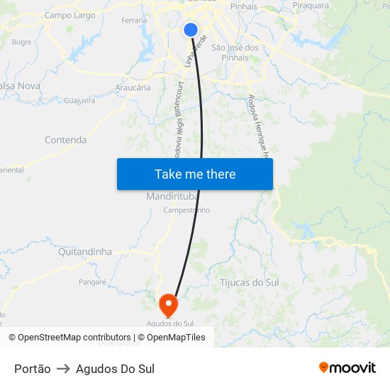 Portão to Agudos Do Sul map