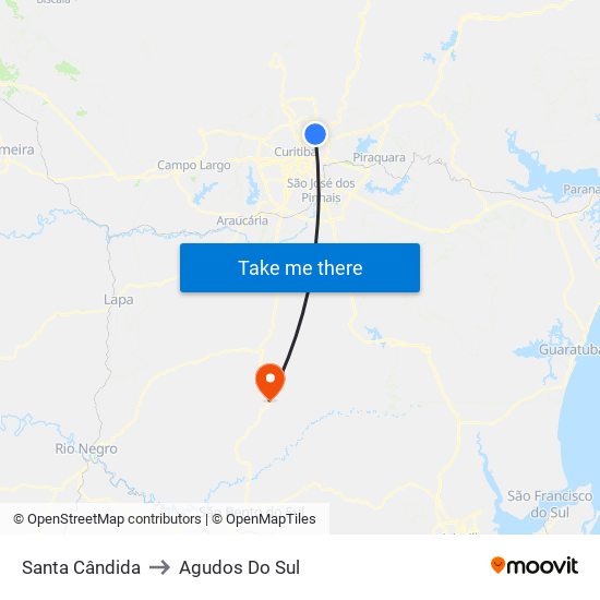 Santa Cândida to Agudos Do Sul map