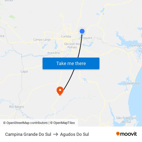 Campina Grande Do Sul to Agudos Do Sul map