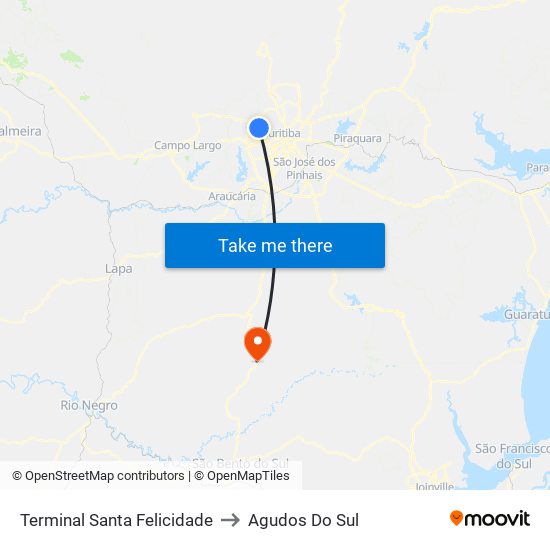 Terminal Santa Felicidade to Agudos Do Sul map