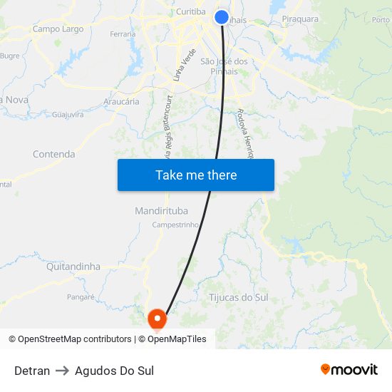 Detran to Agudos Do Sul map