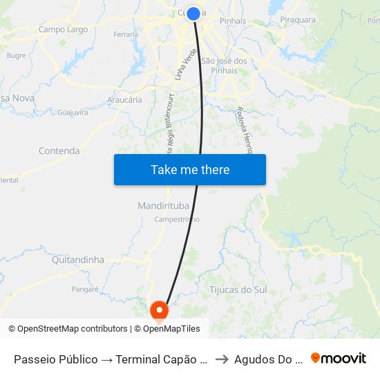 Passeio Público → Terminal Capão Raso to Agudos Do Sul map