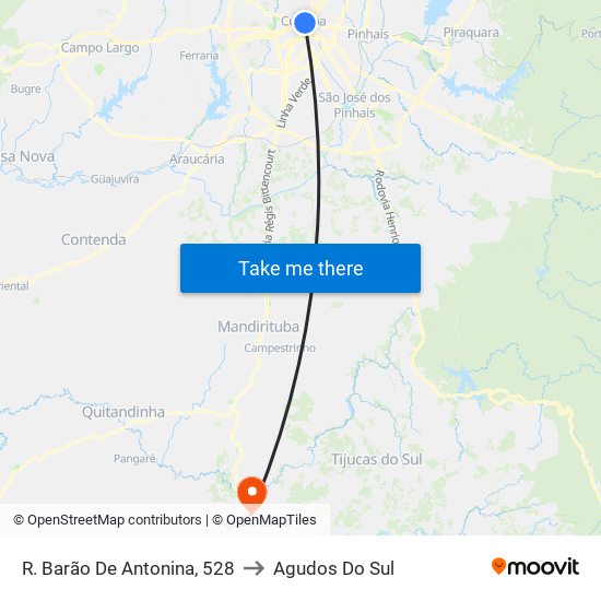 R. Barão De Antonina, 528 to Agudos Do Sul map