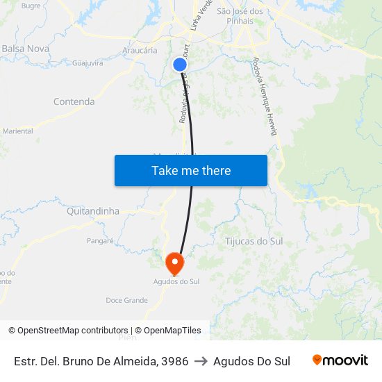 Estr. Del. Bruno De Almeida, 3986 to Agudos Do Sul map