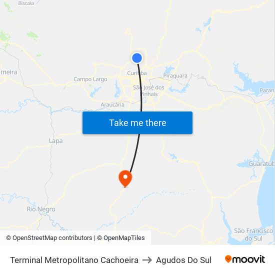 Terminal Metropolitano Cachoeira to Agudos Do Sul map