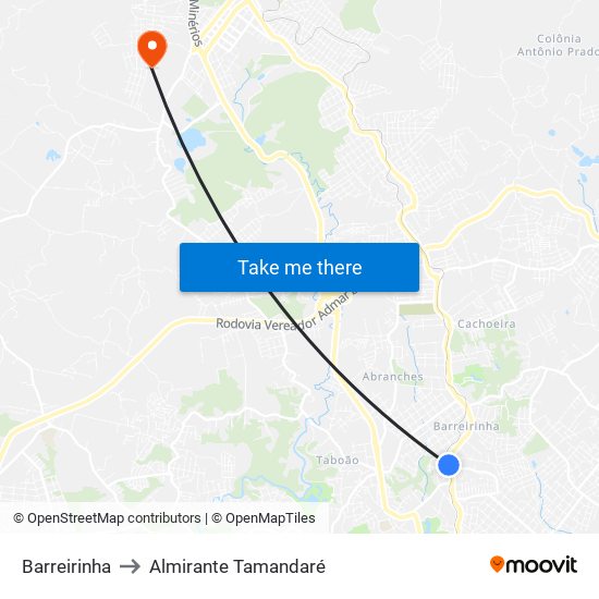 Barreirinha to Almirante Tamandaré map