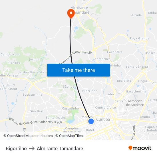 Bigorrilho to Almirante Tamandaré map