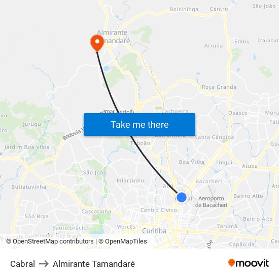 Cabral to Almirante Tamandaré map