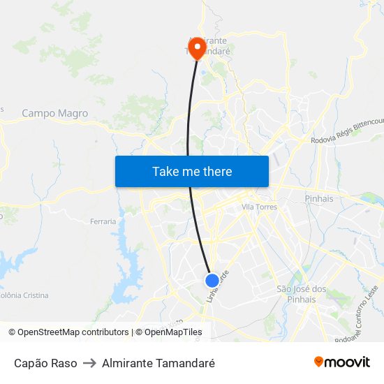 Capão Raso to Almirante Tamandaré map